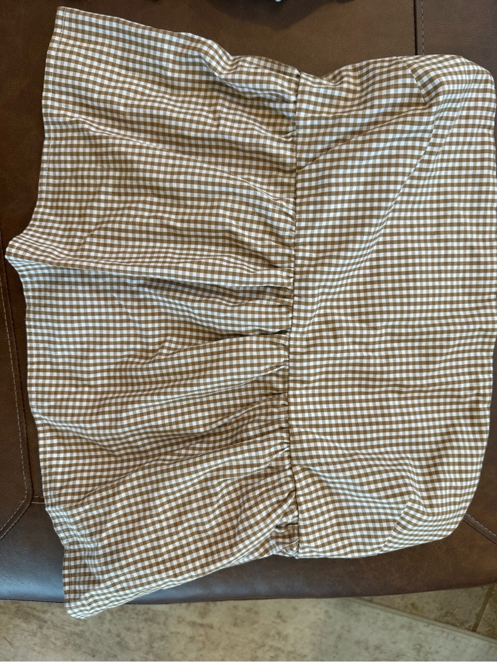 a new day Brown and White Gingham Smocked Strapless Top